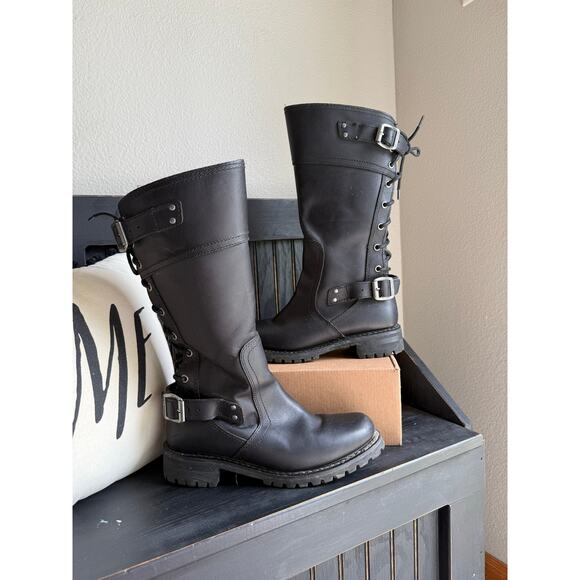 Harley-Davidson Women’s Alexa Back Lace Black Leather Motorcycle Boots D85167 - Picture 1 of 5